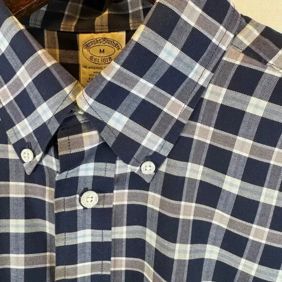 Brooks Brothers Men’s M Button Down Shirt Non Iron Cotton Blue Embroidered 1818 - Picture 7 of 10